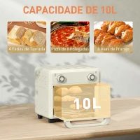 HOMCOM Forno com Fritadeira de Ar 10 L com 2 Manípulos Convecção 360° 80-230 °C Temporizador 60 Min Tabuleiro e Cesto(m-4)