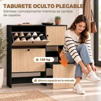 HOMCOM Zapatero Estrecho con 2 Cajones Abatibles Armario Taburete Oculto Estantes Ajustables 8-10 Pares 100x23,8x100 cm Roble(m-4)