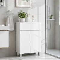 kleankin Mobile Bagno Lucido, Mobiletto Bagno Salvaspazio con Cassetto e Ripiano Regolabile, 60x30x80cm, Bianco(m-8)