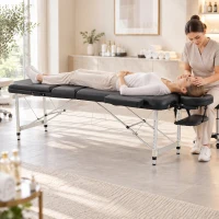 HOMCOM Foldable Massage Bed Portable Table, 3-Section Aluminium Foldable Beauty Couch with Headrest Support, 60 cm Width Black(m-9)