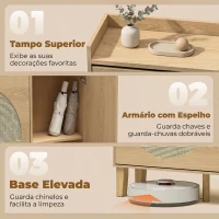 HOMCOM Sapateira Estreita Boho com Espelho, 2 Portas em Rattan, Armário, 10 Pares, Prateleiras Ajustáveis, 94,5x24x96,5 cm, Carvalho(m-6)