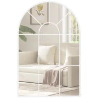 HOMCOM Miroir Mural Arqué 91 x 60 cm, Miroir Verrière Arche Style Industriel, Cadre Métallique, pour Salon, Chambre, Blanc(m-9)