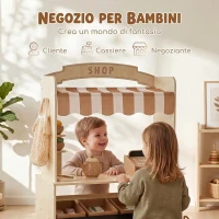 AIYAPLAY Negozio Giocattolo per Bambini in Legno, Bancarella con Alimenti, Lavagna, 61 Accessori, 3-8 Anni, Color Legno(m-4)