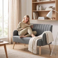 HOMCOM 2 Seater Sofa for Living Room, Modern Linen-Look Fabric Couch, Armless Loveseat Sofa Settee for Bedroom, Dark Grey(m-9)