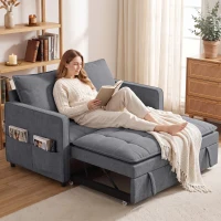 HOMCOM Canapé Convertible 2 Places, Canapé-Lit Clic-Clac 130 cm, Dossier Réglable, Poches Latérales, Gris Foncé(m-11)