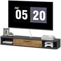 HOMCOM Meuble TV Suspendu avec Compartiments Ouverts, Porte Rabattable et Passe-Câbles, 120 x 24 x 16 cm, Gris Foncé(m-12)