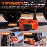 HOMCOM Kit Martinetto Elettrico Auto 5T con Chiave a Impulsi, Idraulico 143-450 mm, Arancione(m-4)
