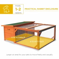 PawHut Rabbit Hutch Outdoor Guinea Pig Hutch with Run Small Animal Off-ground Duck House Hideaway Garden with Openable Roof 125.5 x 100 x 49cm Orange(m-4)