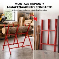 HOMCOM Caballete para Sierra Plegable Soporte Cortar Madera Altura y Ancho Ajustables Estructura en A Soporta hasta 150kg Rojo(m-6)