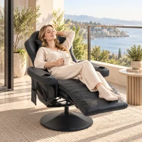 HOMCOM Manual Recliner Armchair PU Leather Lounge Chair w/ Adjustable Leg Rest, 135° Reclining Function, 360° Swivel, Black(m-8)
