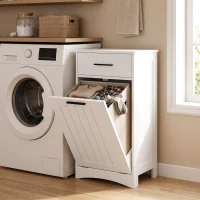HOMCOM Meuble à Linge avec Tiroir et Compartiment à Rabat, pour Buanderie et Salle de Bain, 42x30x82 cm, Blanc(m-5)