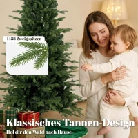 HOMCOM Kunstkerstboom 180 cm met inklapbare houten standaard, 1438 takpunten, groen(m-5)