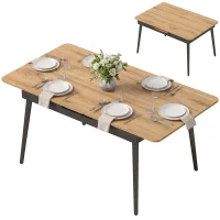 HOMCOM Uitschuifbare Eettafel 130-160 cm, Keukentafel met Afgeronde Hoeken, Eiken(m-14)