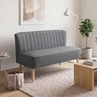 HOMCOM 2 Seater Sofa for Living Room, Modern Linen-Look Fabric Couch, Armless Loveseat Sofa Settee for Bedroom, Dark Grey(m-8)