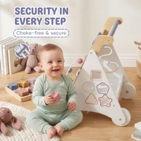 AIYAPLAY Wooden Baby Walker, Montessori Push Along Toy with 5 Blocks and Xylophone Mallet, Adjustable Speed for Toddlers 1.5-3Y(m-7)