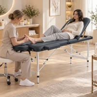 HOMCOM Foldable Massage Bed Portable Table, 3-Section Aluminium Foldable Beauty Couch with Headrest Support, 60 cm Width Black(m-8)