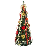 HOMCOM Árbol de Navidad Desplegable 180 cm con 100 Luces LED 11 Modos Mando a Distancia y Decoración Incluida Verde(m-11)