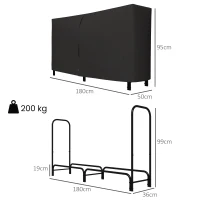 Outsunny Estante de Leña con Funda Oxford 600D de Metal Robusto Ajustable Carga 200 kg para Interior Exterior 180x36x99 cm Negro(m-3)