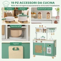 AIYAPLAY Cucina Giocattolo per Bambini in Legno con Accessori, Fornelli, Macchina del Caffè, Armadietto, 3-6 Anni, Verde(m-6)