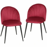 HOMCOM Set 2 Sedie da Pranzo Imbottite con Schienale a Conchiglia in Velluto, 52x55x79 cm, Rosso Vino(m-1)