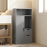 HOMCOM Meuble de salle de bain, meuble de rangement étroit avec 2 tiroirs, compartiments ouverts, 50x25x100cm, gris(m-2)