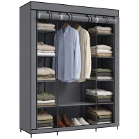 HOMCOM Dulap textil pentru economisirea spațiului, cu bară pentru umerașe și 11 rafturi, 135x45x175 cm, gri, pentru dormitor(m-11)