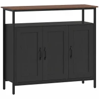 HOMCOM Industrial Kitchen Sideboard with Open Shelf, 2 Cabinets, Adjustable Shelves for Living Room, Dining Room, Black(m-1)