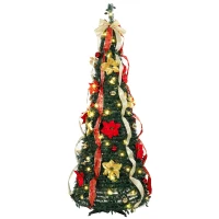 HOMCOM Árbol de Navidad Desplegable 180 cm con 100 Luces LED 11 Modos Mando a Distancia y Decoración Incluida Verde(m-1)