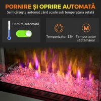 HOMCOM Șemineu Electric cu 10 Culori, Oprire Automată și Timer 12h, 61x28x66.5 cm, Alb(m-6)