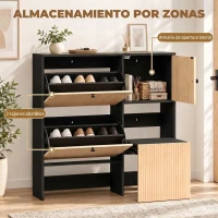 HOMCOM Zapatero Estrecho con 2 Cajones Abatibles Armario Taburete Oculto Estantes Ajustables 8-10 Pares 100x23,8x100 cm Roble(m-5)