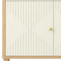 HOMCOM Buffet, meuble de rangement cannelé avec plateau effet chêne, 2 tiroirs, 2 portes, étagère réglable, 77x30x80cm, crème(m-10)