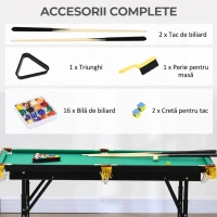 SPORTNOW Masă de biliard cu înălțime reglabilă și accesorii, din MDF și oțel, 140x63x55-75 cm, verde(m-6)