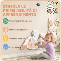 AIYAPLAY Busy Board Montessori in Legno da Parete per Bambini 1.5-6 Anni a Tema Coniglietto Pasquale, Bianco(m-5)