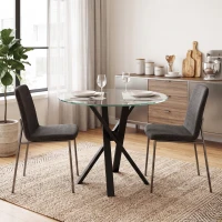 HOMCOM Mesa de Comedor Redonda para 4 Personas Ø80 cm Tablero de Vidrio Templado Patas Cruzadas de Acero Transparente(m-9)