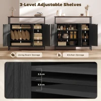 HOMCOM Industrial Kitchen Sideboard with Open Shelf, 2 Cabinets, Adjustable Shelves for Living Room, Dining Room, Black(m-5)