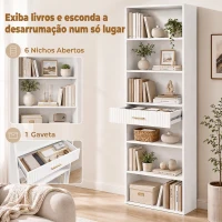 HOMCOM Estante para Livros Alta e Estreita, Estante de 7 Níveis com Gaveta, 6 Compartimentos Abertos, 60x24x182 cm, Branco(m-4)