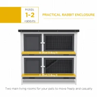 PawHut Double Decker Rabbit Hutch 2 Tier Guinea Pig Hutch Pet Cage Outdoor with Sliding-out Tray, 100 x 47 x 91cm, Grey(m-5)