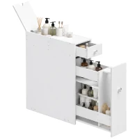 HOMCOM Bathroom Slim Floor Cabinet Narrow Wooden Storage Home Bath Toilet Cupboard Organiser Unit with Drawers White(m-1)