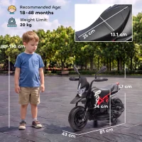 AIYAPLAY 6V Kids Electric Motorbike with Training Wheels, Headlight, Music, Horn for 80-110 cm Height, 18 Months-4 Years, Black(m-3)