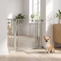 PawHut Barrière de sécurité pour animaux domestique avec fermeture automatique double verrouillage largeur 75-103 cm gris(m-8)