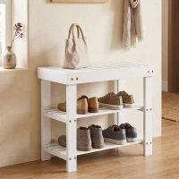 HOMCOM Banco Zapatero de Bambú con Asiento y 2 Estantes para 4 Pares para Entrada Salón Dormitorio 50x28x45 cm Blanco(m-2)