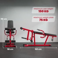 SPORTNOW Machine d'Extension de Jambe 3 en 1 Charge 300 kg, Dossiers et Positions Réglables, Disques Libres, 163x58x118cm, Rouge(m-3)