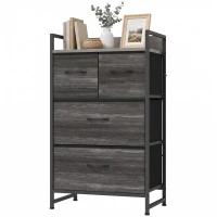 HOMCOM Rustic Chest of Four Fabric Drawers - Grey Wood Effect(m-15)