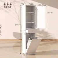 HOMCOM Móvel Coluna 180 cm com Cesto de Roupa Basculante, Branco(m-3)