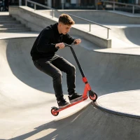 SPORTNOW Scooter Acrobático para Trucos con Plataforma de Aluminio Rodamientos ABEC-7 Ruedas 110 mm Manillar 360° Rojo(m-5)