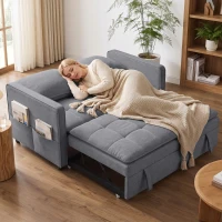 HOMCOM Canapé Convertible 2 Places, Canapé-Lit Clic-Clac 130 cm, Dossier Réglable, Poches Latérales, Gris Foncé(m-5)