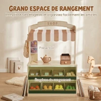 AIYAPLAY Marchande Enfants en Bois, Caisse Enregistreuse, Aliments Factices, Tableau à Craie et 61 Accessoires, pour 3 à 8 Ans(m-6)