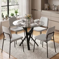 HOMCOM Mesa de Comedor Redonda para 4 Personas Ø80 cm Tablero de Vidrio Templado Patas Cruzadas de Acero Transparente(m-2)