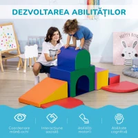 HOMCOM Set de Joacă pentru Copii 1-3 Ani, format din 7 Blocuri Multicolor din PU și EPE, 170x130x40 cm(m-4)