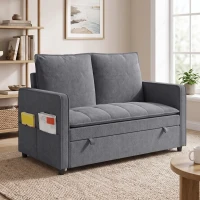 HOMCOM Canapé Convertible 2 Places, Canapé-Lit Clic-Clac 130 cm, Dossier Réglable, Poches Latérales, Gris Foncé(m-6)